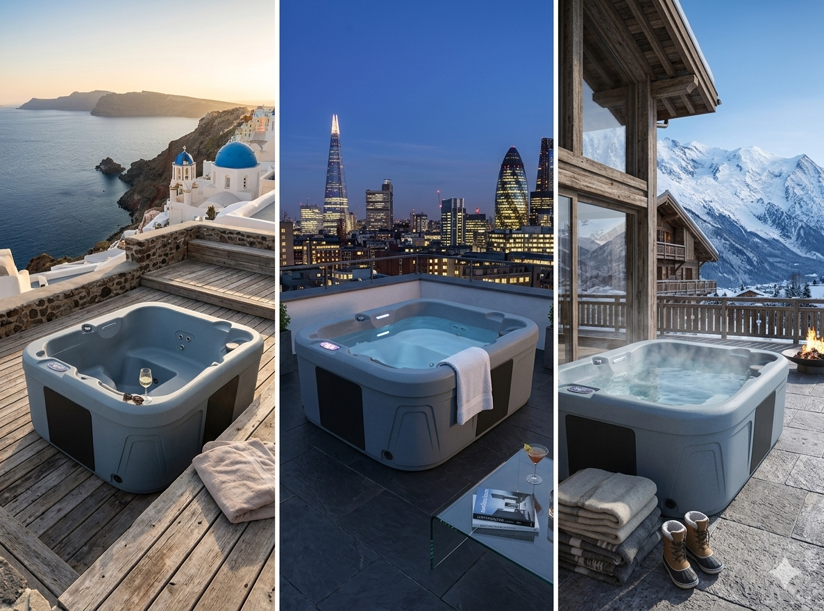 Spa WeeSpa en terrasse — vue panoramique, spa extérieur Isère